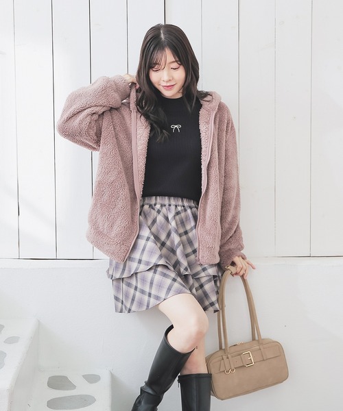 Honeys(ハニーズ)の「【ハニぽか】ボアジップパーカー(パーカー・レディース・ベージュ/スミクロ/モカ/アイボリー/ピンク・S/M/LL/L/3L)」の14枚目の写真