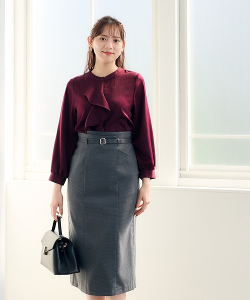 12Twelve Agenda(トゥエルブ アジェンダ)の「ガンクラブチェックベルト付タイトスカート(スカート・レディース・ベージュ/チャコールグレー・M/S)」の4枚目の写真