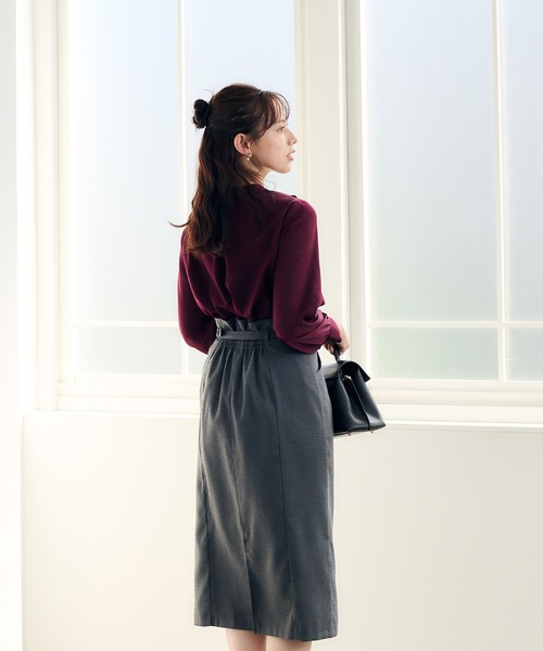 12Twelve Agenda(トゥエルブ アジェンダ)の「ガンクラブチェックベルト付タイトスカート(スカート・レディース・ベージュ/チャコールグレー・M/S)」の8枚目の写真