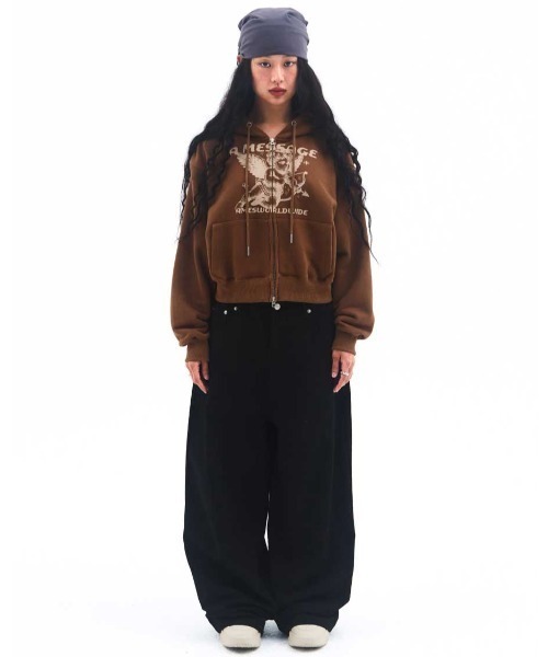 AMESWORLDWIDE（アメスワールドワイド）の「A'GEM/9 × .kom 『AMESWORLDWIDE/アメスワールドワイド』 BABY ANGEL HOODIE ZIP UP/ベイビーエンジェルジップアップパーカー（パーカー・レディース・ブラック/ブラウン・S/M）」の3枚目の写真