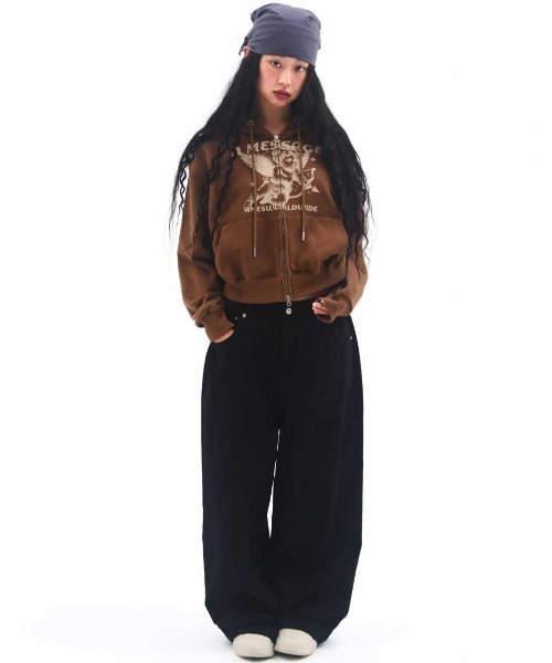 AMESWORLDWIDE（アメスワールドワイド）の「A'GEM/9 × .kom 『AMESWORLDWIDE/アメスワールドワイド』 BABY ANGEL HOODIE ZIP UP/ベイビーエンジェルジップアップパーカー（パーカー・レディース・ブラック/ブラウン・S/M）」の5枚目の写真