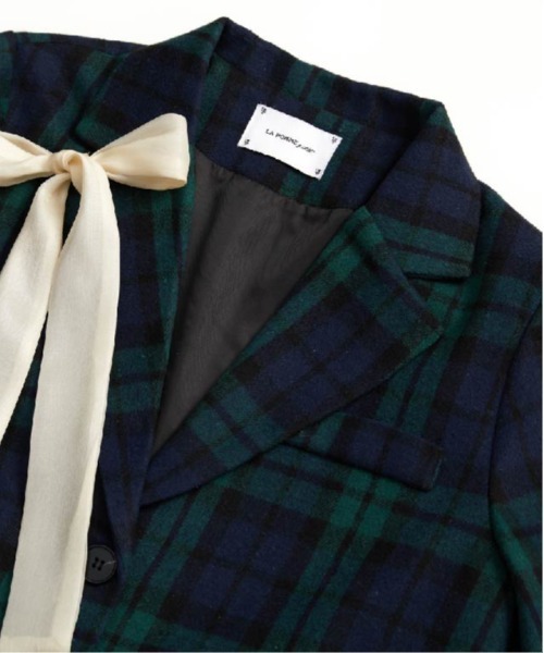LA POMME petit（ラポミ・プチ）の「Ribbon Attacked Check Coat（テーラードジャケット・レディース・グリーン・SMALL/MEDIUM）」の4枚目の写真