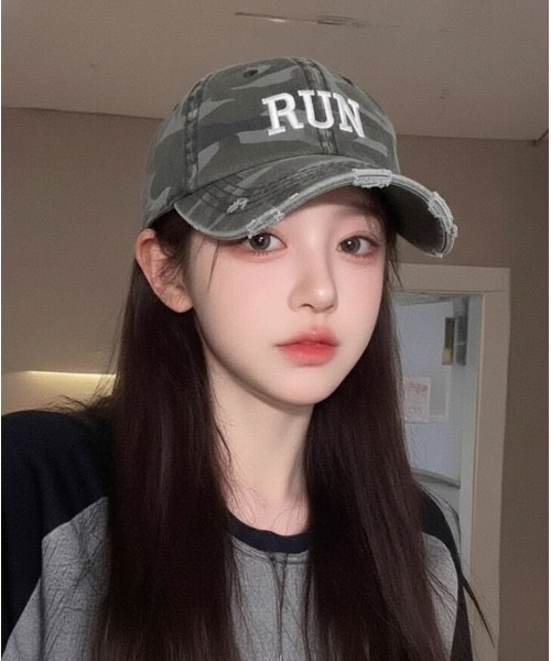 SHEPP（シープ）の「フロントロゴカモフラダメージキャップ（キャップ・レディース・グリーン/ブラック・F）」の2枚目の写真