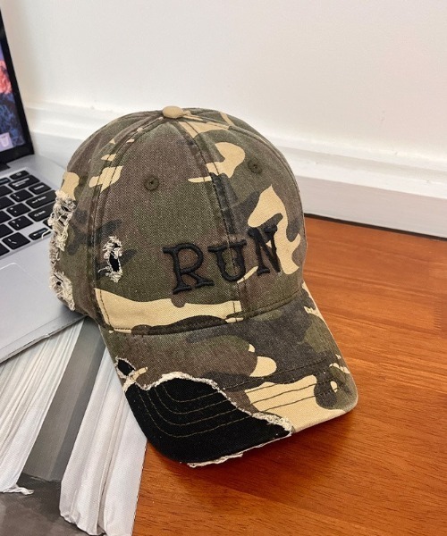 SHEPP（シープ）の「フロントロゴカモフラダメージキャップ（キャップ・レディース・グリーン/ブラック・F）」の7枚目の写真