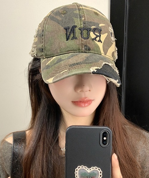 SHEPP（シープ）の「フロントロゴカモフラダメージキャップ（キャップ・レディース・グリーン/ブラック・F）」の4枚目の写真