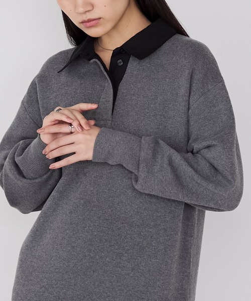 セール】【forksy.】バイカラー衿付きスウェットライクニット