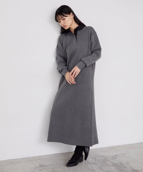 forksy.（フォルクシー）の「【forksy.】バイカラー衿付きスウェットライクニットワンピース（ワンピース・レディース・チャコールグレー/ブラック/ブラウン・FREE）」の4枚目の写真
