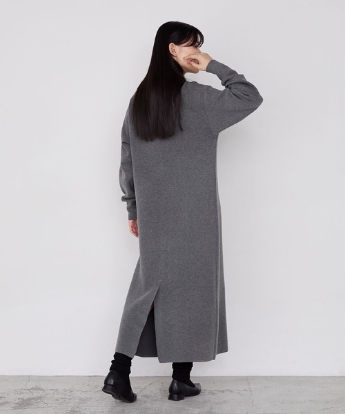 forksy.】バイカラー衿付きスウェットライクニットワンピース forksy