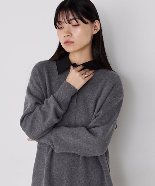 forksy.（フォルクシー）の「【forksy.】バイカラー衿付きスウェットライクニットワンピース（ワンピース・レディース・チャコールグレー/ブラック/ブラウン・FREE）」の9枚目の写真