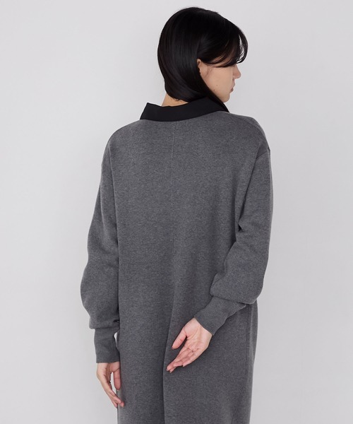 forksy.（フォルクシー）の「【forksy.】バイカラー衿付きスウェットライクニットワンピース（ワンピース・レディース・チャコールグレー/ブラック/ブラウン・FREE）」の13枚目の写真