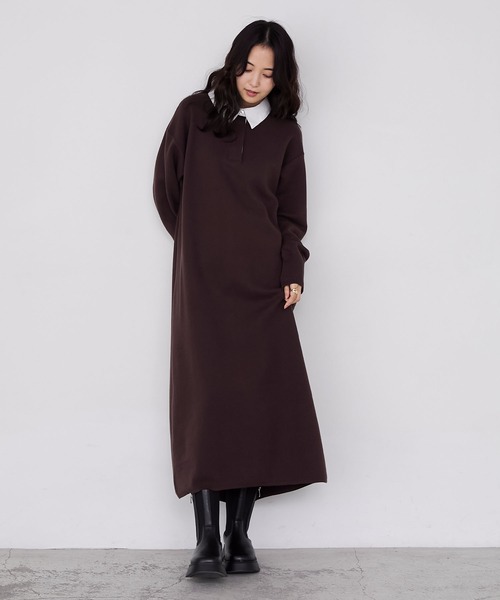forksy.（フォルクシー）の「【forksy.】バイカラー衿付きスウェットライクニットワンピース（ワンピース・レディース・チャコールグレー/ブラック/ブラウン・FREE）」の14枚目の写真