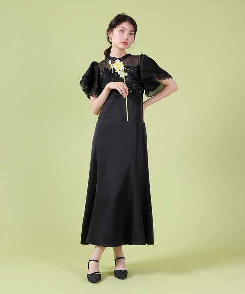 Kana（カナ）の「ラッフルスリーブ 刺繍レース ワンピース ドレス パーティー ドレス 結婚式 お呼ばれ オケージョン（ドレス・レディース・アイボリー/ブラック・M/S）」の13枚目の写真