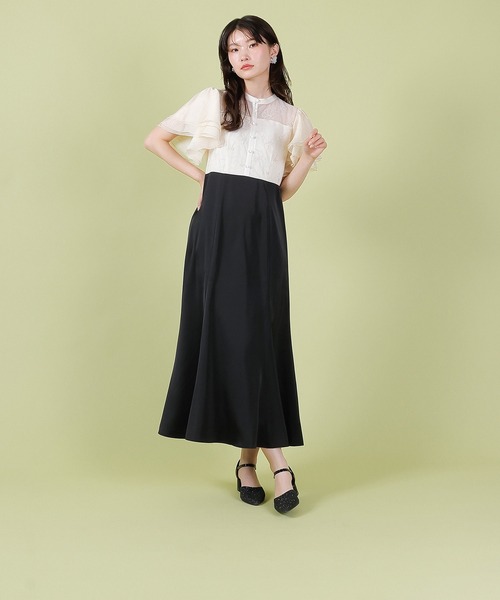 Kana（カナ）の「ラッフルスリーブ 刺繍レース ワンピース ドレス パーティー ドレス 結婚式 お呼ばれ オケージョン（ドレス・レディース・アイボリー/ブラック・M/S）」の9枚目の写真