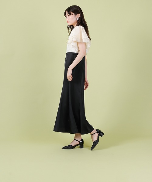 Kana（カナ）の「ラッフルスリーブ 刺繍レース ワンピース ドレス パーティー ドレス 結婚式 お呼ばれ オケージョン（ドレス・レディース・アイボリー/ブラック・M/S）」の10枚目の写真