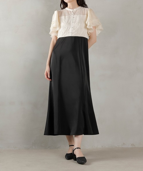 Kana（カナ）の「ラッフルスリーブ 刺繍レース ワンピース ドレス パーティー ドレス 結婚式 お呼ばれ オケージョン（ドレス・レディース・アイボリー/ブラック・M/S）」の19枚目の写真