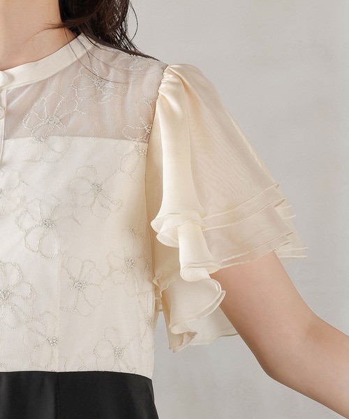 Kana（カナ）の「ラッフルスリーブ 刺繍レース ワンピース ドレス パーティー ドレス 結婚式 お呼ばれ オケージョン（ドレス・レディース・アイボリー/ブラック・M/S）」の20枚目の写真