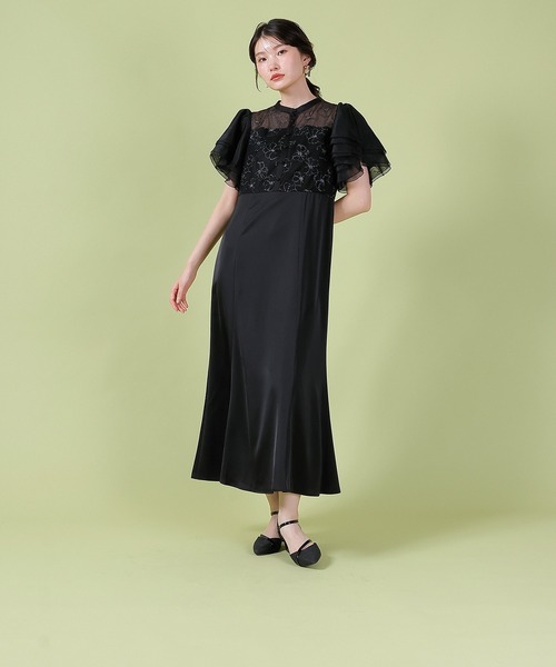 Kana（カナ）の「ラッフルスリーブ 刺繍レース ワンピース ドレス パーティー ドレス 結婚式 お呼ばれ オケージョン（ドレス・レディース・アイボリー/ブラック・M/S）」の17枚目の写真