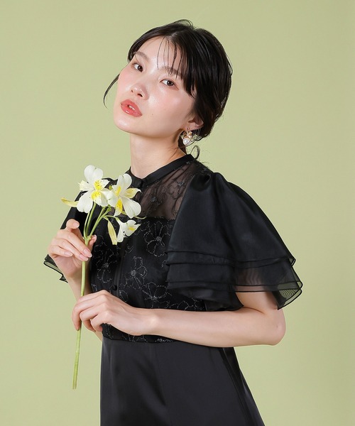 Kana（カナ）の「ラッフルスリーブ 刺繍レース ワンピース ドレス パーティー ドレス 結婚式 お呼ばれ オケージョン（ドレス・レディース・アイボリー/ブラック・M/S）」の15枚目の写真