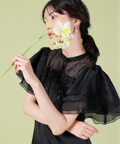 Kana（カナ）の「ラッフルスリーブ 刺繍レース ワンピース ドレス パーティー ドレス 結婚式 お呼ばれ オケージョン（ドレス・レディース・アイボリー/ブラック・M/S）」の14枚目の写真