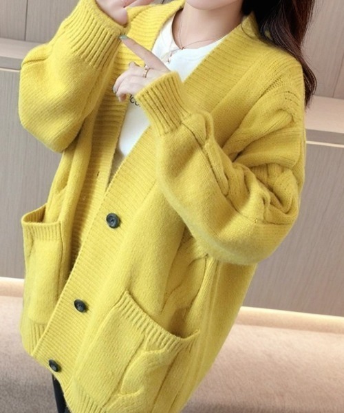 cammie(キャミー)の「ケーブルニットカーディガン(カーディガン/ボレロ・レディース・ミント/イエロー/アイボリー・F)」の1枚目の写真