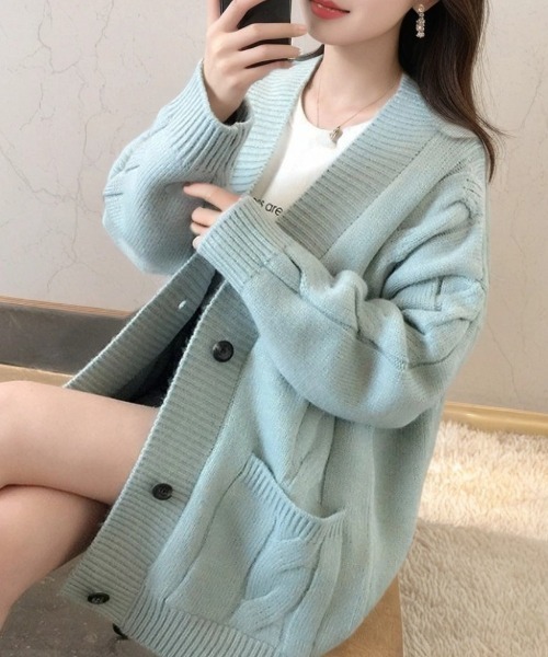 cammie(キャミー)の「ケーブルニットカーディガン(カーディガン/ボレロ・レディース・ミント/イエロー/アイボリー・F)」の3枚目の写真