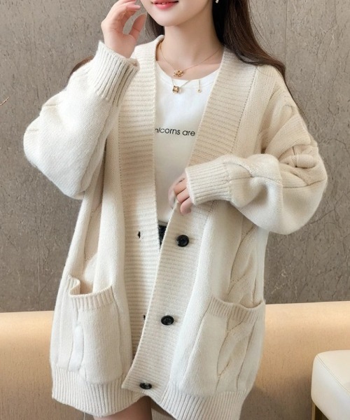 cammie(キャミー)の「ケーブルニットカーディガン(カーディガン/ボレロ・レディース・ミント/イエロー/アイボリー・F)」の7枚目の写真