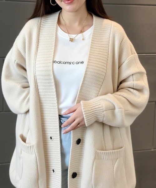 cammie(キャミー)の「ケーブルニットカーディガン(カーディガン/ボレロ・レディース・ミント/イエロー/アイボリー・F)」の5枚目の写真