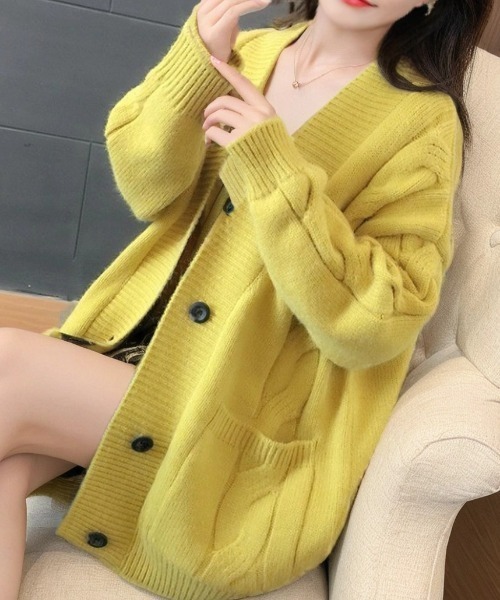 cammie(キャミー)の「ケーブルニットカーディガン(カーディガン/ボレロ・レディース・ミント/イエロー/アイボリー・F)」の13枚目の写真