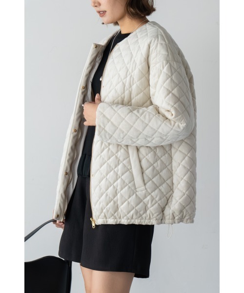 M.deux（エムドゥ）の「リバーシブルベロアキルティングコート（その他アウター・レディース・ブラック/オフホワイト・MEDIUM）」の2枚目の写真