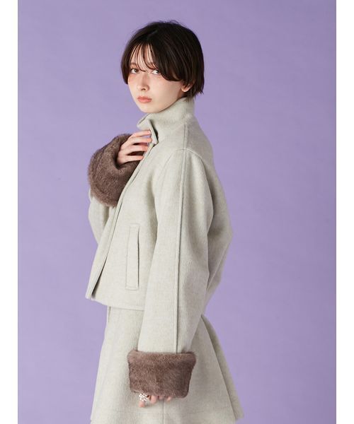 LILY BROWN（リリーブラウン）の「袖ファー2wayコート（ノーカラーコート・レディース・ブラック/ミント/アイボリー・F）」の14枚目の写真