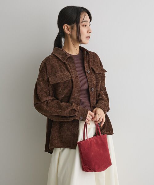 CRAFT STANDARD BOUTIQUE（クラフトスタンダードブティック）の「ベロアシャツジャケット（ブルゾン・レディース・ブラウン/ライトグレー/ベージュ・FREE）」の4枚目の写真