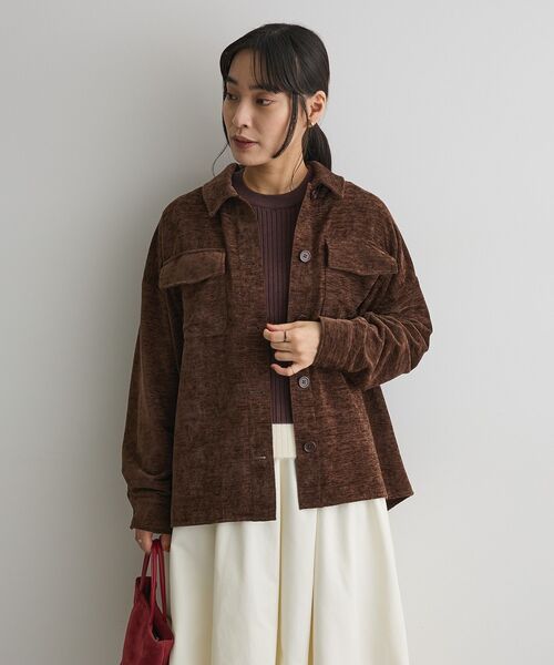 CRAFT STANDARD BOUTIQUE（クラフトスタンダードブティック）の「ベロアシャツジャケット（ブルゾン・レディース・ブラウン/ライトグレー/ベージュ・FREE）」の5枚目の写真