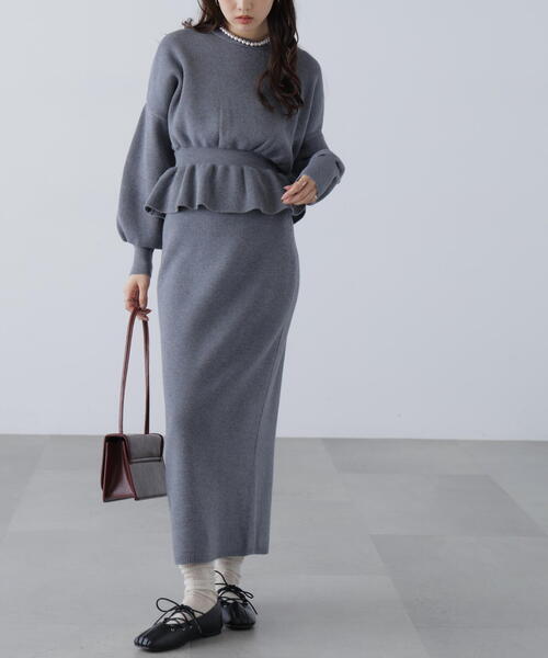 FREE'S MART(フリーズマート)の「◆ペプラムニットセットアップ(ワンピース・レディース・ブラック/グレー/ブルー/ホワイト/ブラウン・SMALL/MEDIUM)」の3枚目の写真