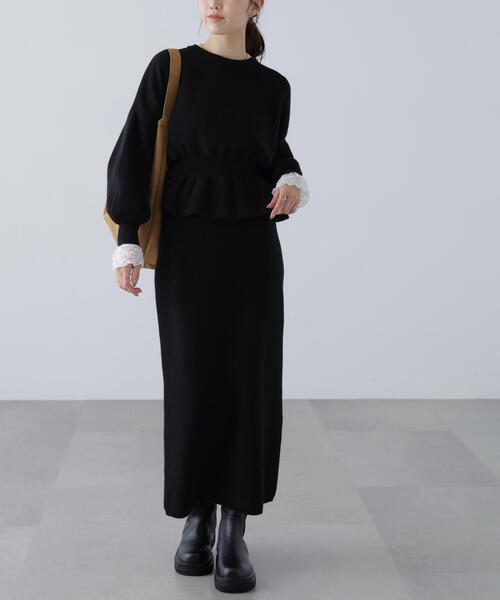 FREE'S MART(フリーズマート)の「◆ペプラムニットセットアップ(ワンピース・レディース・ブラック/グレー/ブルー/ホワイト/ブラウン・SMALL/MEDIUM)」の1枚目の写真