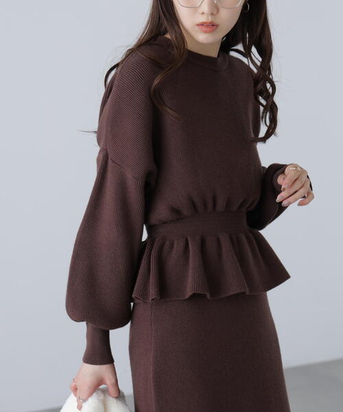 FREE'S MART(フリーズマート)の「◆ペプラムニットセットアップ(ワンピース・レディース・ブラック/グレー/ブルー/ホワイト/ブラウン・SMALL/MEDIUM)」の7枚目の写真