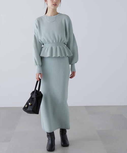 FREE'S MART(フリーズマート)の「◆ペプラムニットセットアップ(ワンピース・レディース・ブラック/グレー/ブルー/ホワイト/ブラウン・SMALL/MEDIUM)」の11枚目の写真