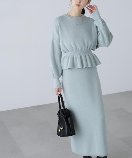 FREE'S MART(フリーズマート)の「◆ペプラムニットセットアップ(ワンピース・レディース・ブラック/グレー/ブルー/ホワイト/ブラウン・SMALL/MEDIUM)」の13枚目の写真