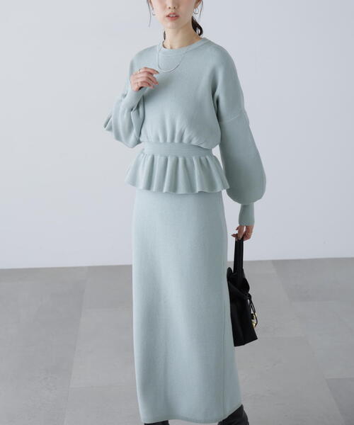 FREE'S MART(フリーズマート)の「◆ペプラムニットセットアップ(ワンピース・レディース・ブラック/グレー/ブルー/ホワイト/ブラウン・SMALL/MEDIUM)」の14枚目の写真