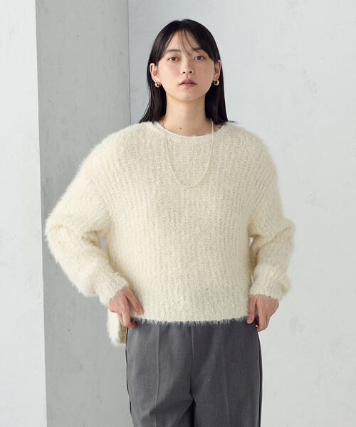 COMME CA ISM(コムサイズム)の「ネップシャギー ボートネック ニット(ニット/セーター・レディース・ブラック系/アイボリー・FREE)」の6枚目の写真