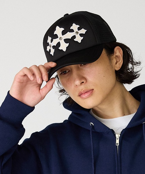 SUPPLIER/サプライヤー Cross Leather Patch Mesh Cap クロスモチーフ