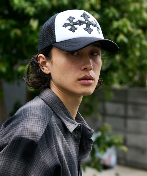 SUPPLIER/サプライヤー Cross Leather Patch Mesh Cap クロスモチーフ