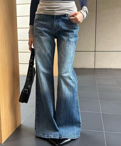 Lis ardent(リスアルダン)の「【新色追加】織柄デニムパンツ/ヴィンテージ風レトロデニムパンツ(デニムパンツ・レディース・ネイビー/サックスブルー/グレー・M/S/L)」の13枚目の写真