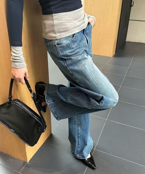 Lis ardent(リスアルダン)の「【新色追加】織柄デニムパンツ/ヴィンテージ風レトロデニムパンツ(デニムパンツ・レディース・ネイビー/サックスブルー/グレー・M/S/L)」の14枚目の写真
