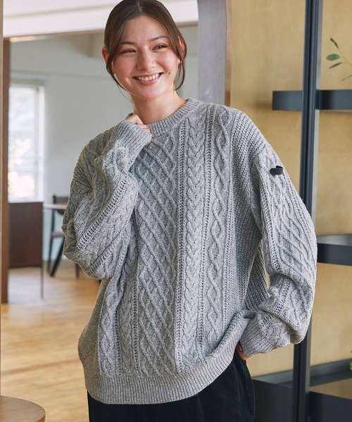 ウォッシャブル ケーブルニット クルーネックプルオーバー / 帯電防止