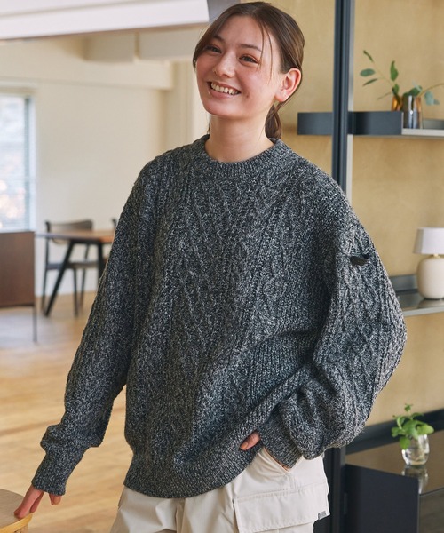ウォッシャブル ケーブルニット クルーネックプルオーバー / 帯電防止