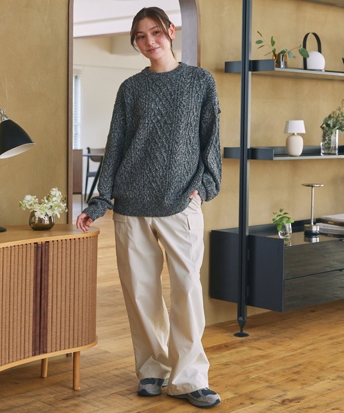 セール】ウォッシャブル ケーブルニット クルーネックプルオーバー