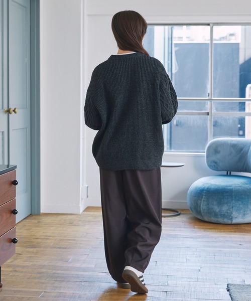 セール】ウォッシャブル ケーブルニット クルーネックプルオーバー