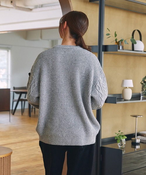 ウォッシャブル ケーブルニット クルーネックプルオーバー / 帯電防止