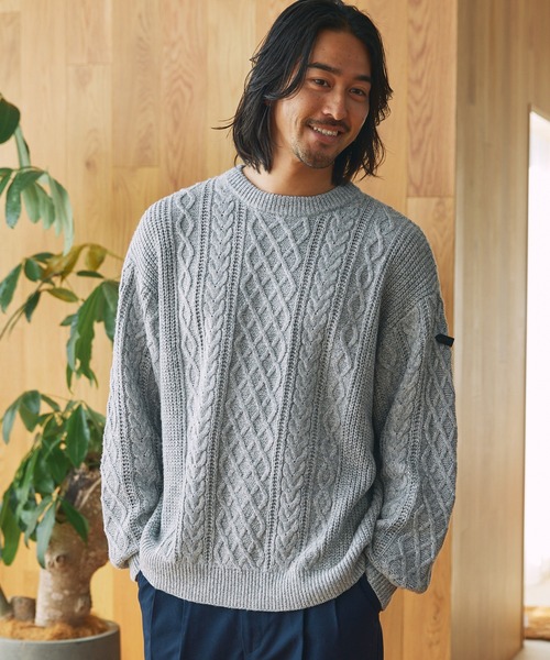 ウォッシャブル ケーブルニット クルーネックプルオーバー / 帯電防止