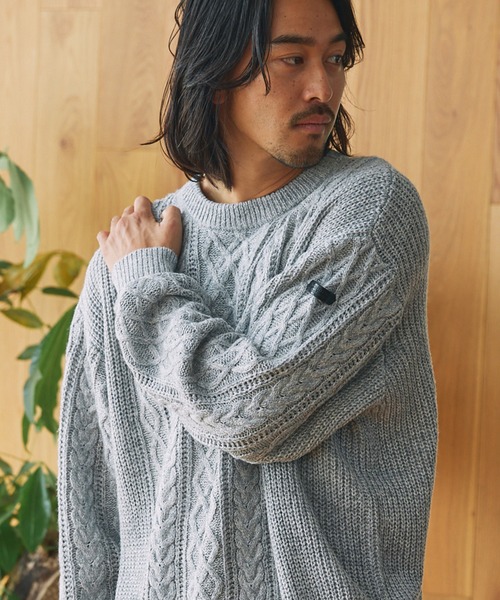 ウォッシャブル ケーブルニット クルーネックプルオーバー / 帯電防止